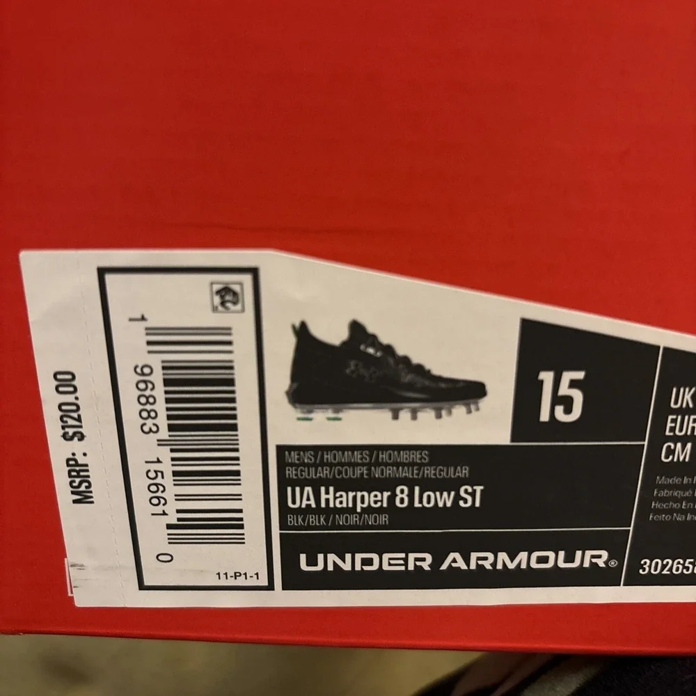 Under Armour Size 15 Metal TPU Baseball Cleats Harper 8 Low ST Mens Black UA NEW